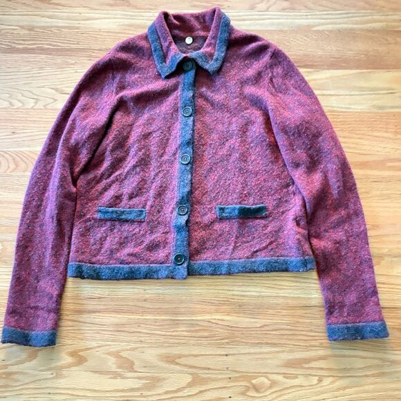 MARGARET O'LEARY Red Gray Comfort Sustainable Collared Sweater Womens Size Large - Picture 1 of 5